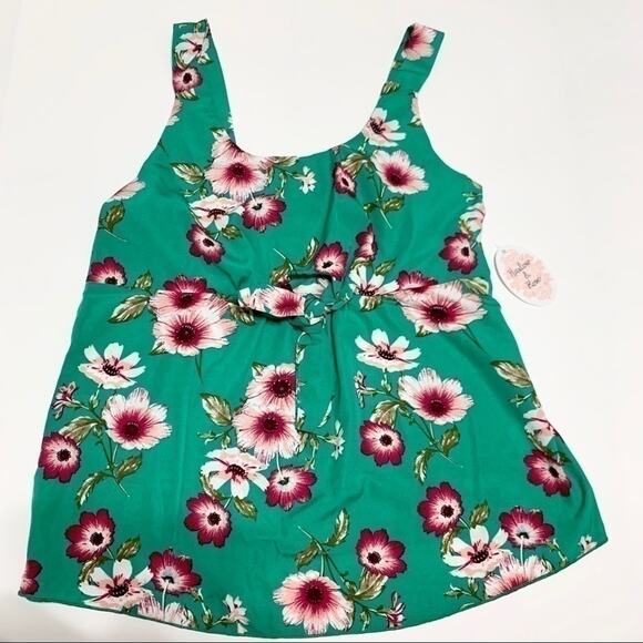 Harlow & Rose Green & Pink Floral Front Tie Sleeveless Blouse Size Small NWT - Picture 10 of 13